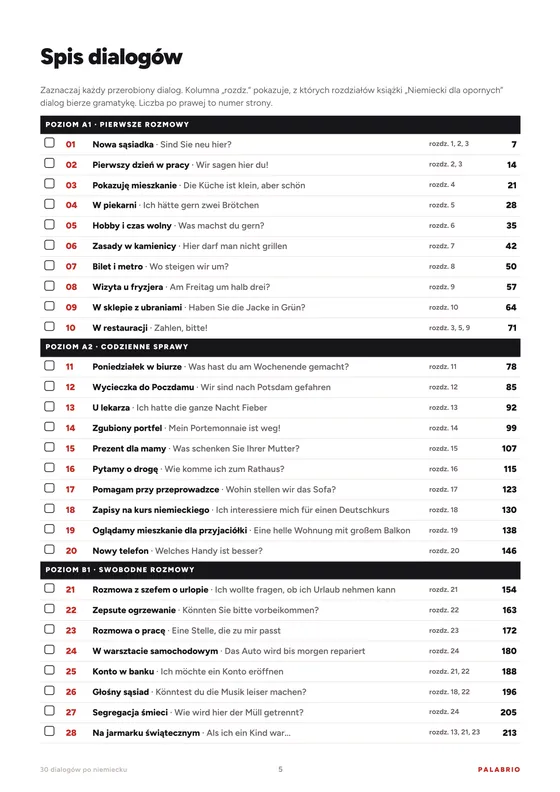 Spis: 30 dialogów od A1 do B1