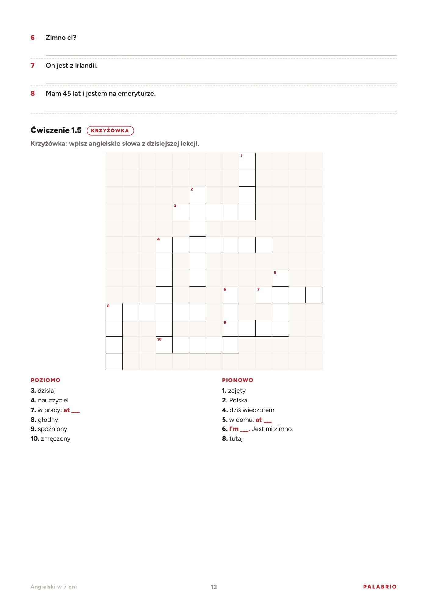Ćwiczenia i krzyżówka