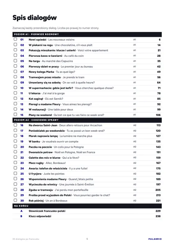Spis: 30 dialogów od A1 do A2