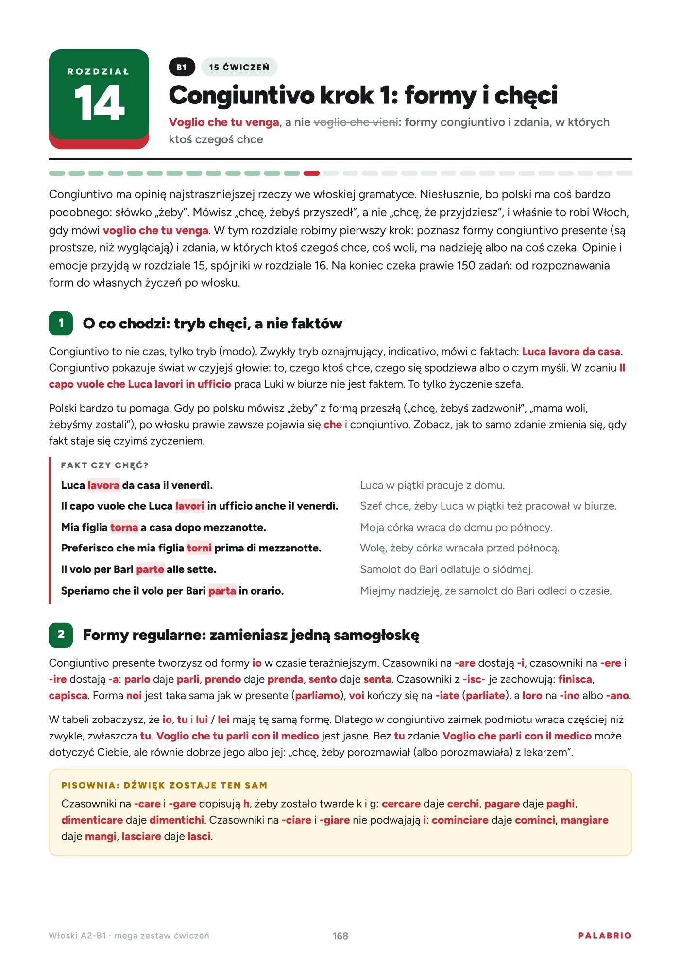 Początek rozdziału: congiuntivo, krok 1