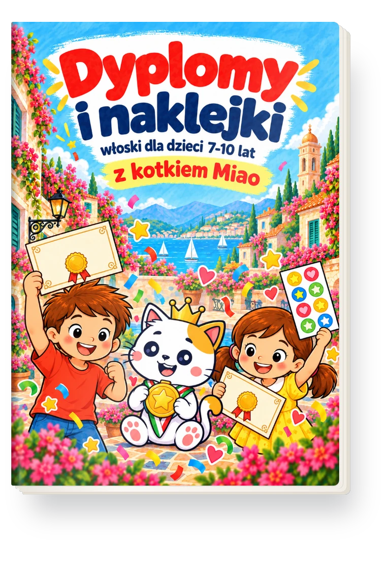 Okładka: Dyplomy i naklejki do druku. Włoski 7-10 lat