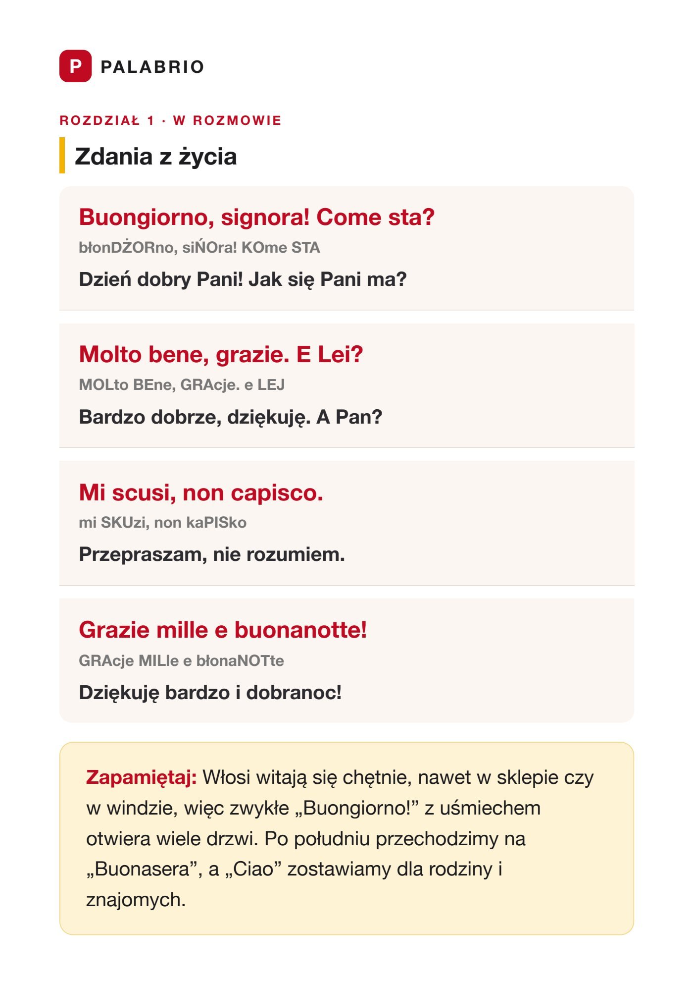 Włoski: zdania z życia