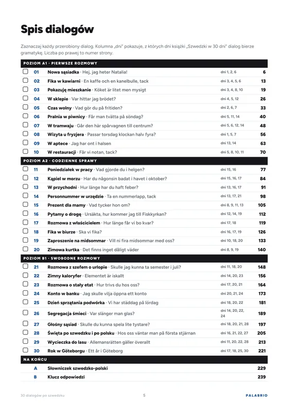 Spis: 30 dialogów od A1 do B1